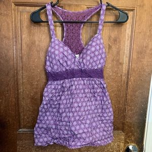 Purple and white designed tank top with lace